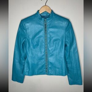 BIANCA NYGARD Genuine Leather Blazer Jacket Coat Womens Size 4 Turquoise Green